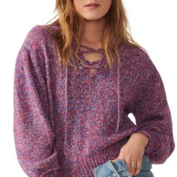 Ba&Sh Tibo Lace Up Sweater Alpaca Wool Blend Cozy Knit Pullover Sz S - Picture 3 of 10